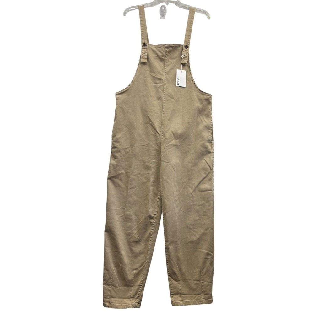 Tricot Khaki Cotton Overalls Straight Leg Utility Jumpsuit Lagenlook Boho M